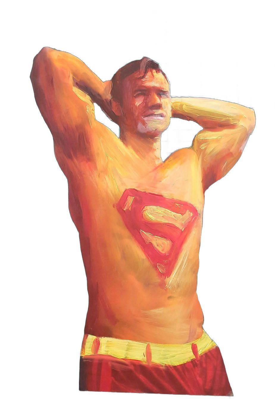 Paper Superman, magazine cutout with oil paint