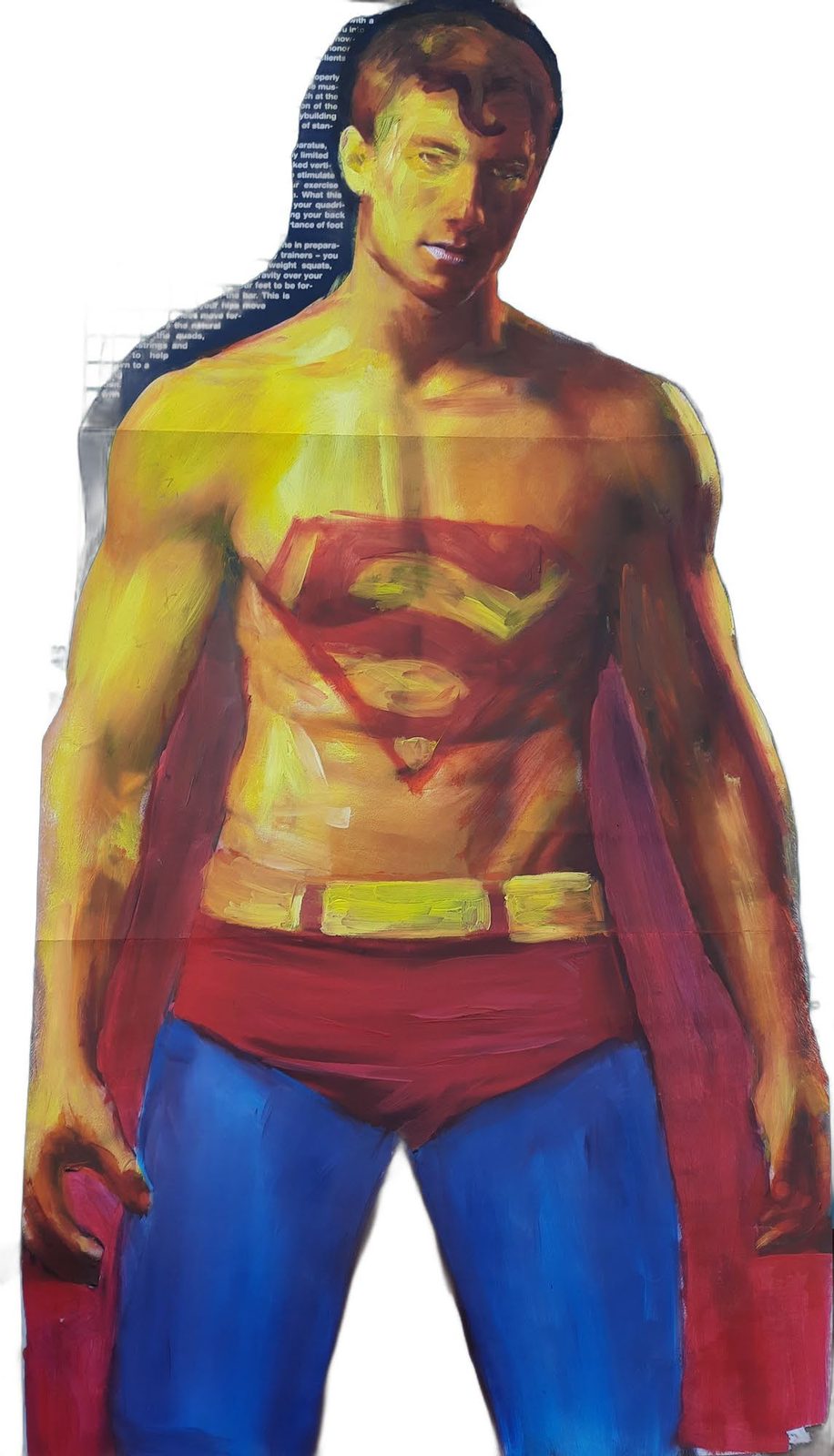 Paper Superman, magazine cutout with oil paint