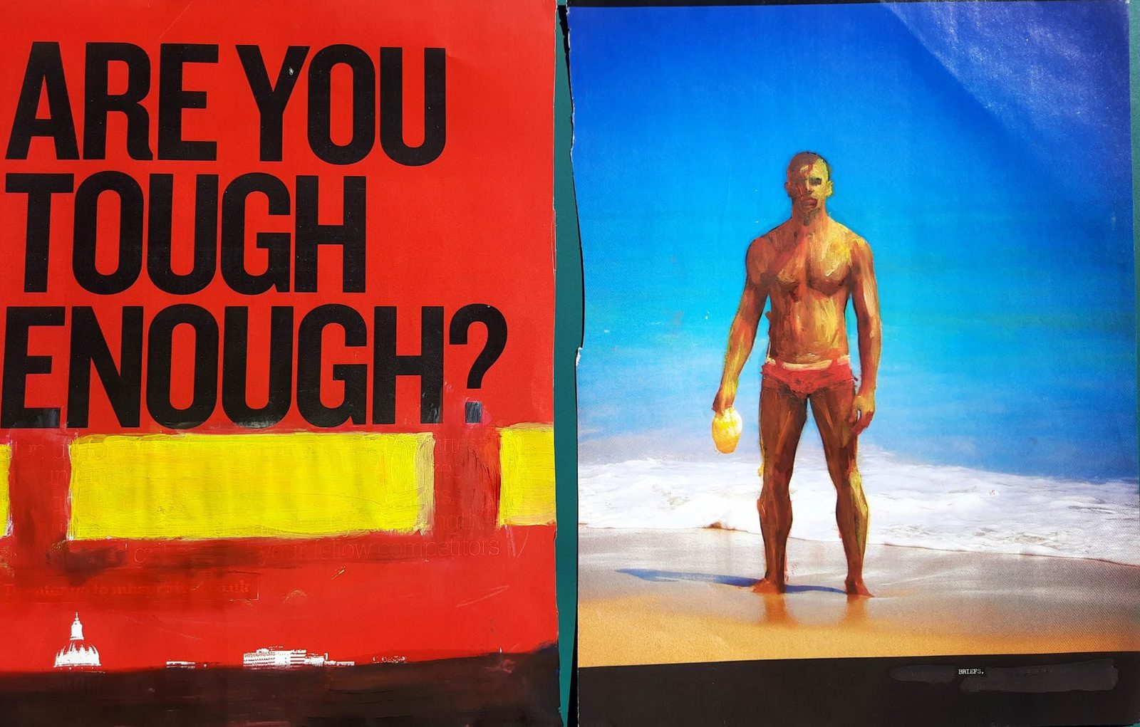 Are You Tough Enough?, magazine page with oil paint